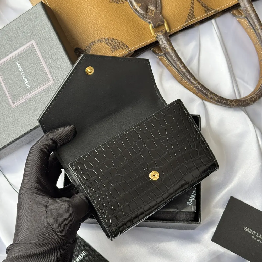 Saint Laurent YSL Women Uptown Flap Card Case in Crocodile-Embossed Shiny Leather - image 8