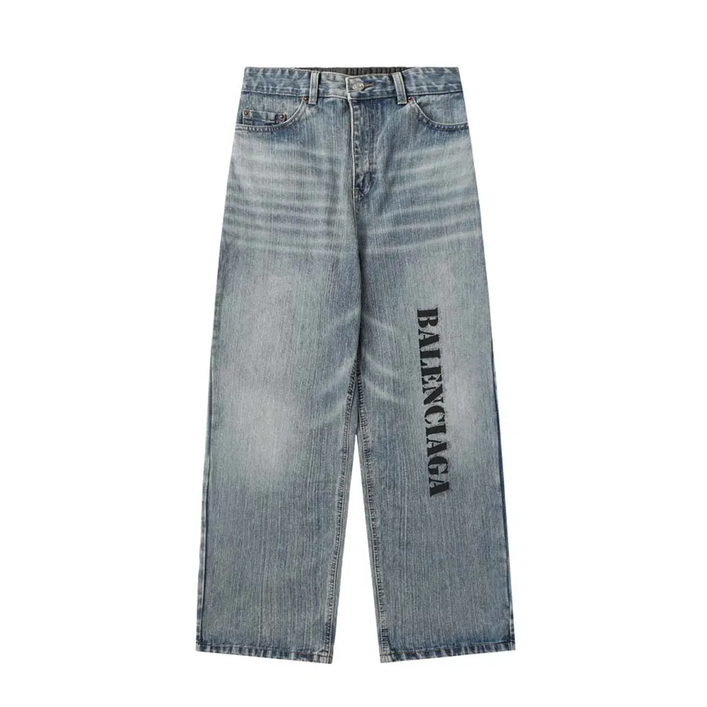 Front view of Balenciaga Women Baggy Pants In Light Blue Cotton Denim