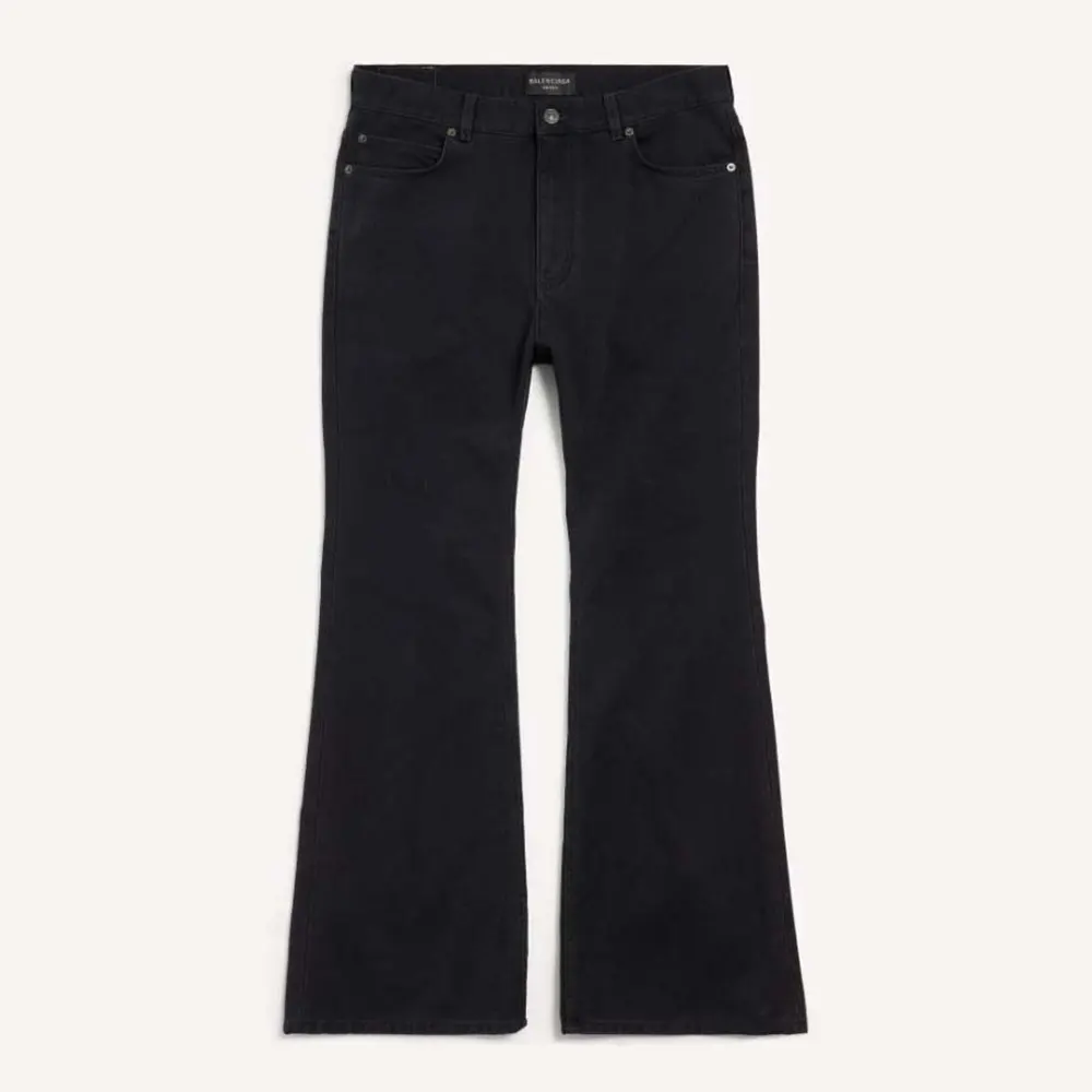 Front view of Balenciaga Women Flared Pants in Black Soft Hand Italian Denim-Black