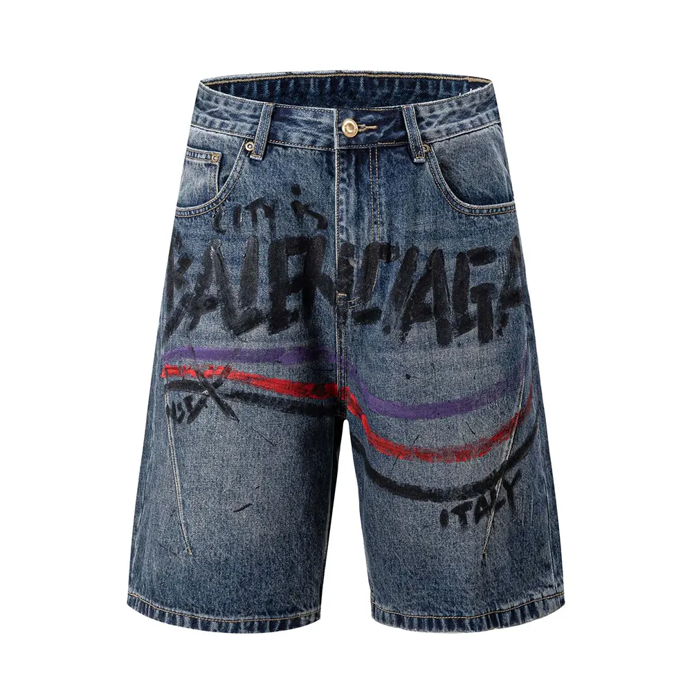 Front view of Balenciaga Men Folded Shorts in Dirty Vintage Blue