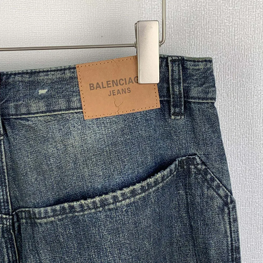 Balenciaga Women Minimal Baggy Pants In Dirty Grey And Light Blue Cotton Denim - image 9