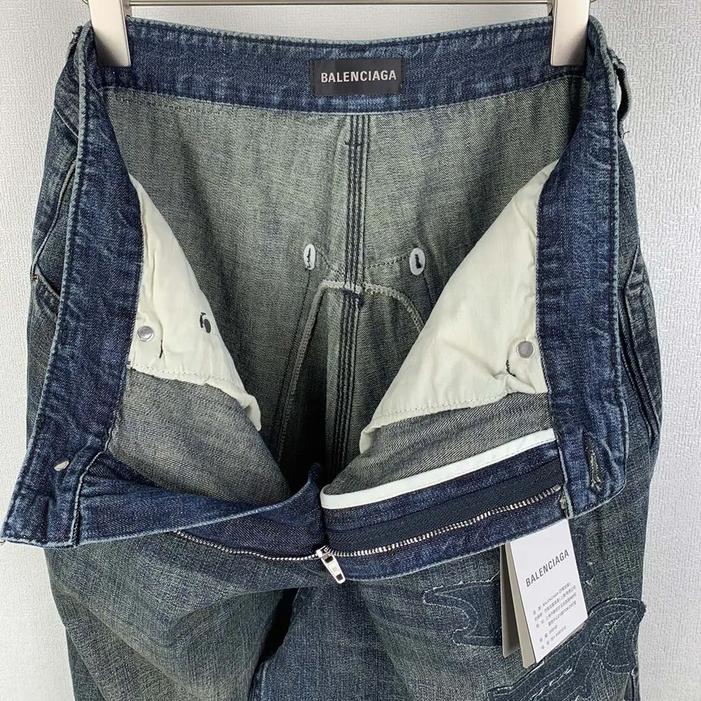 Balenciaga Women Minimal Baggy Pants In Dirty Grey And Light Blue Cotton Denim - image 7