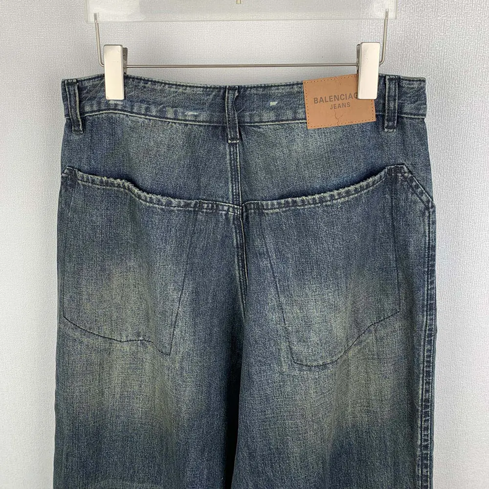 Balenciaga Women Minimal Baggy Pants In Dirty Grey And Light Blue Cotton Denim - image 13
