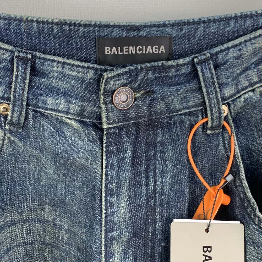 Balenciaga Women Minimal Baggy Pants In Dirty Grey And Light Blue Cotton Denim - image 6