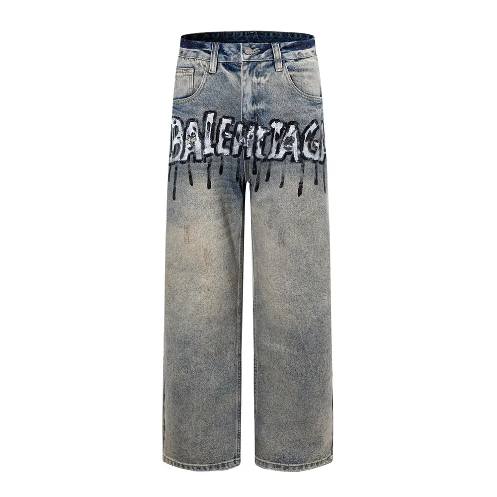Front view of Balenciaga Women Relaxed Fit Pants in Blue Cotton Denim