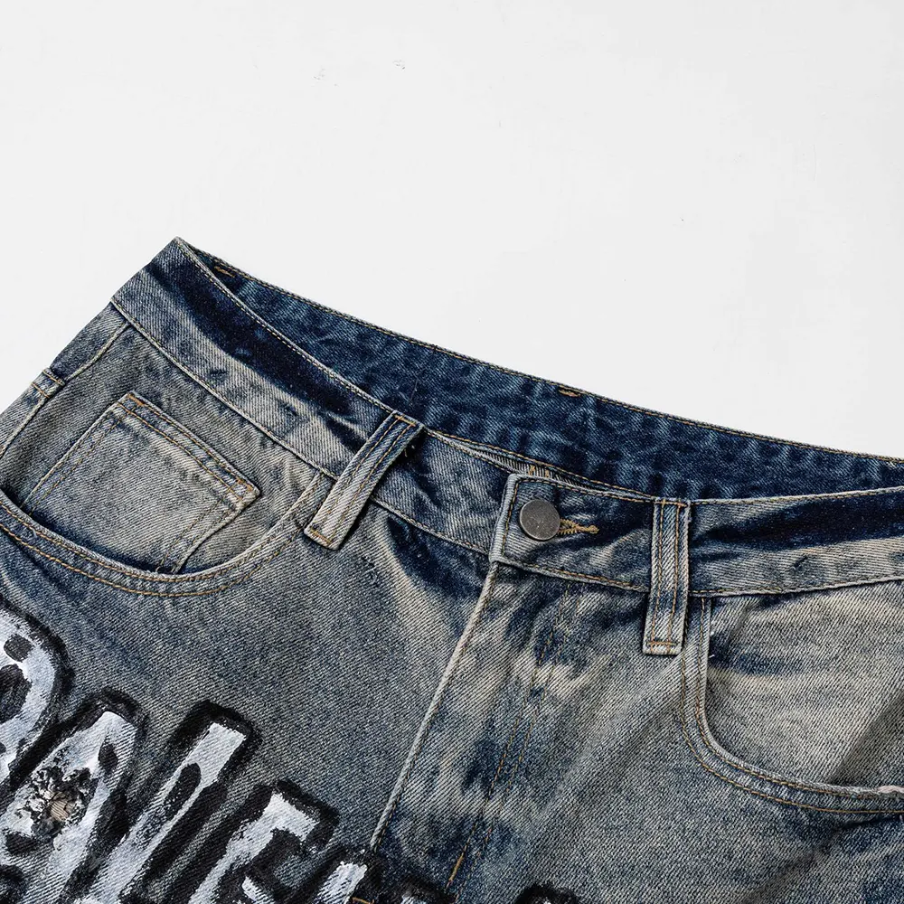 Side profile showing relaxed silhouette of Balenciaga Blue Cotton Denim pants