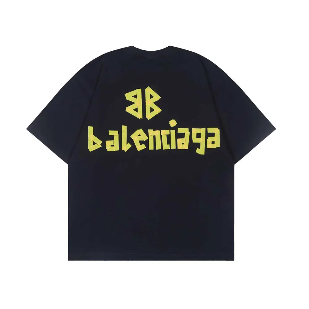 Front view of Balenciaga Women Tape Type Medium Fit T-Shirt in black vintage jersey