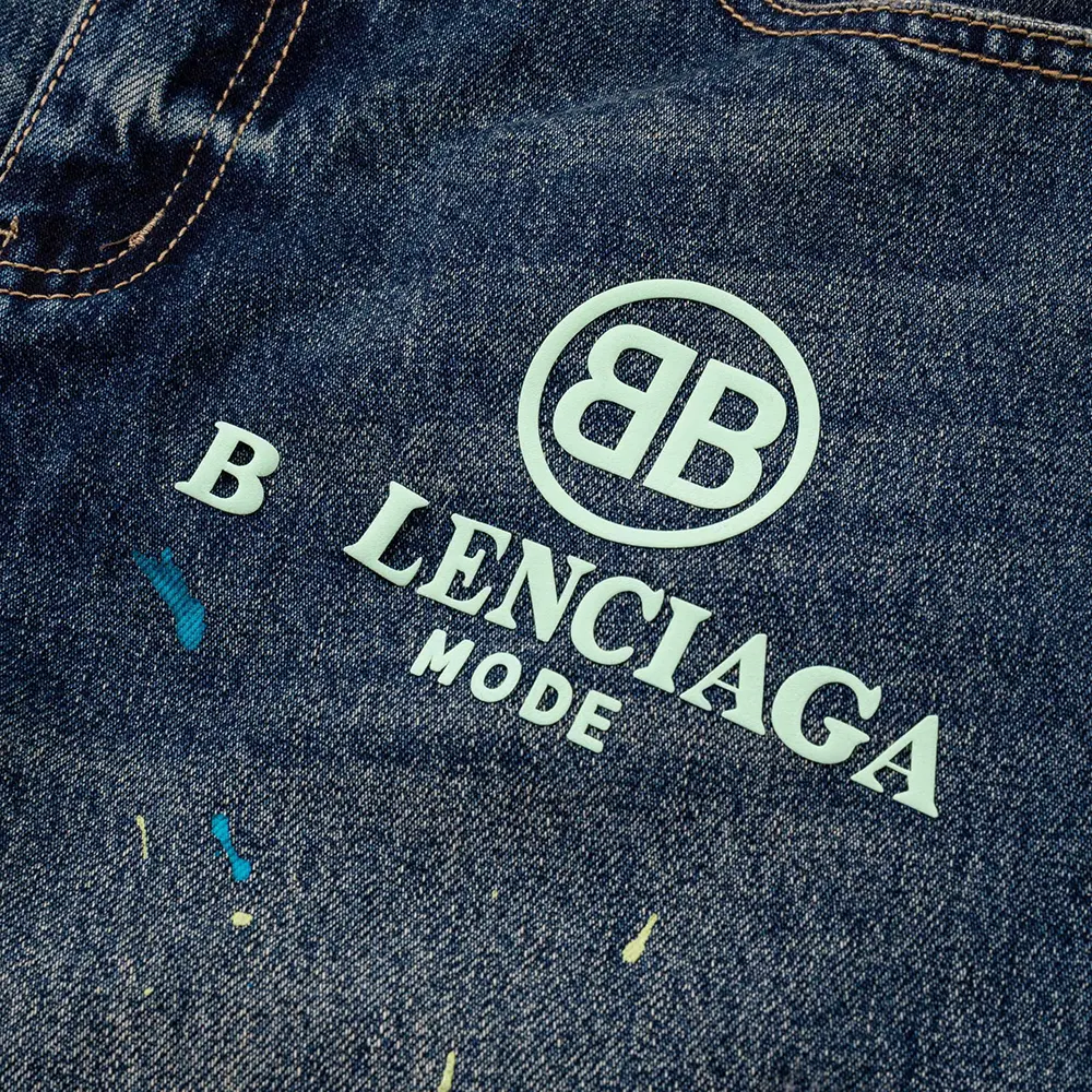 Balenciaga Women Tattoo Baggy Pants in Dark Grey Cotton Denim - image 10