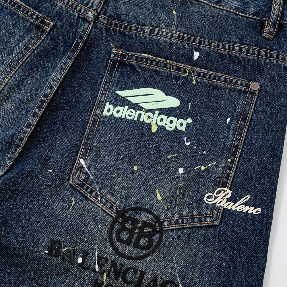 Balenciaga Women Tattoo Baggy Pants in Dark Grey Cotton Denim - image 8
