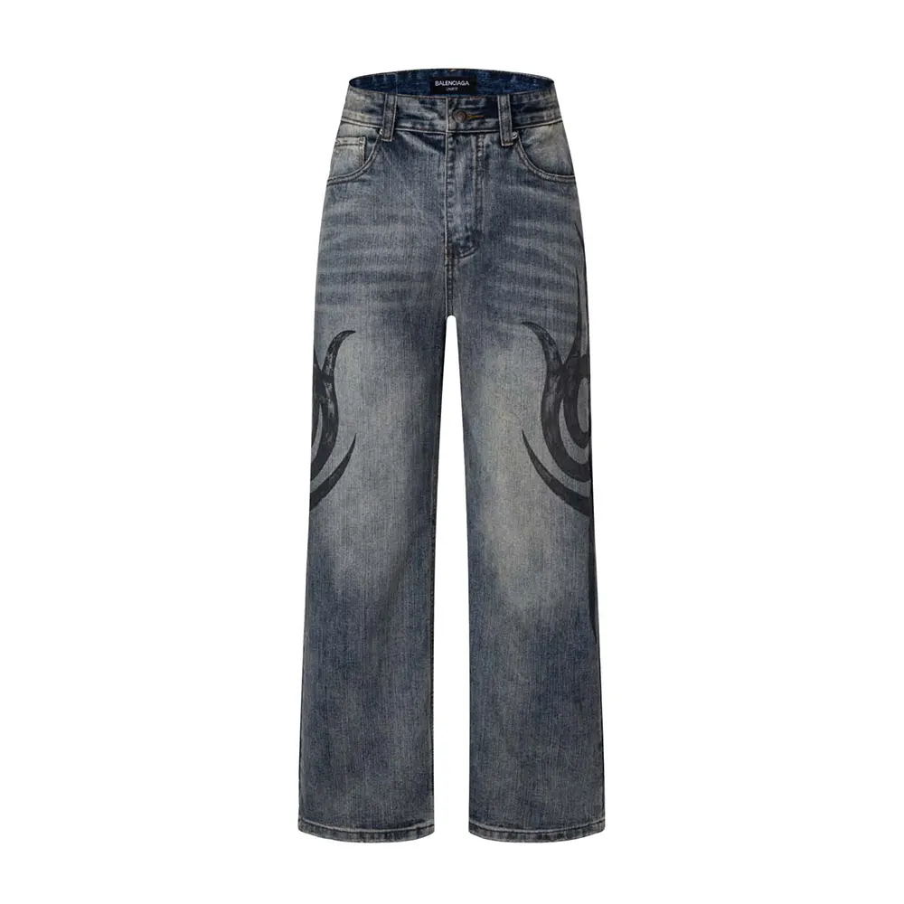 Front view of Balenciaga Women Wide Leg Baggy Pants in Blue