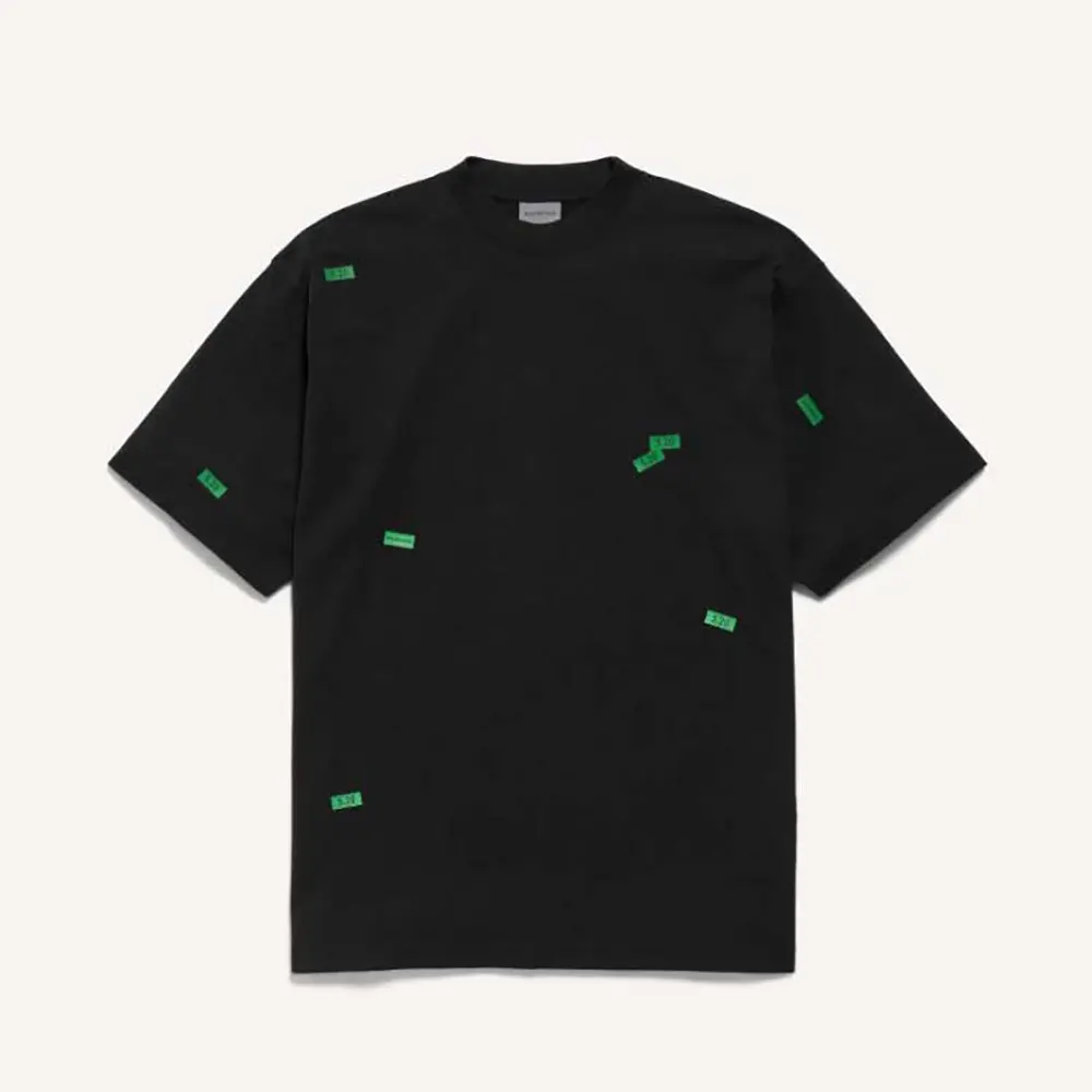 Front view of Balenciaga Men 520 Stickers Medium Fit T-Shirt in black