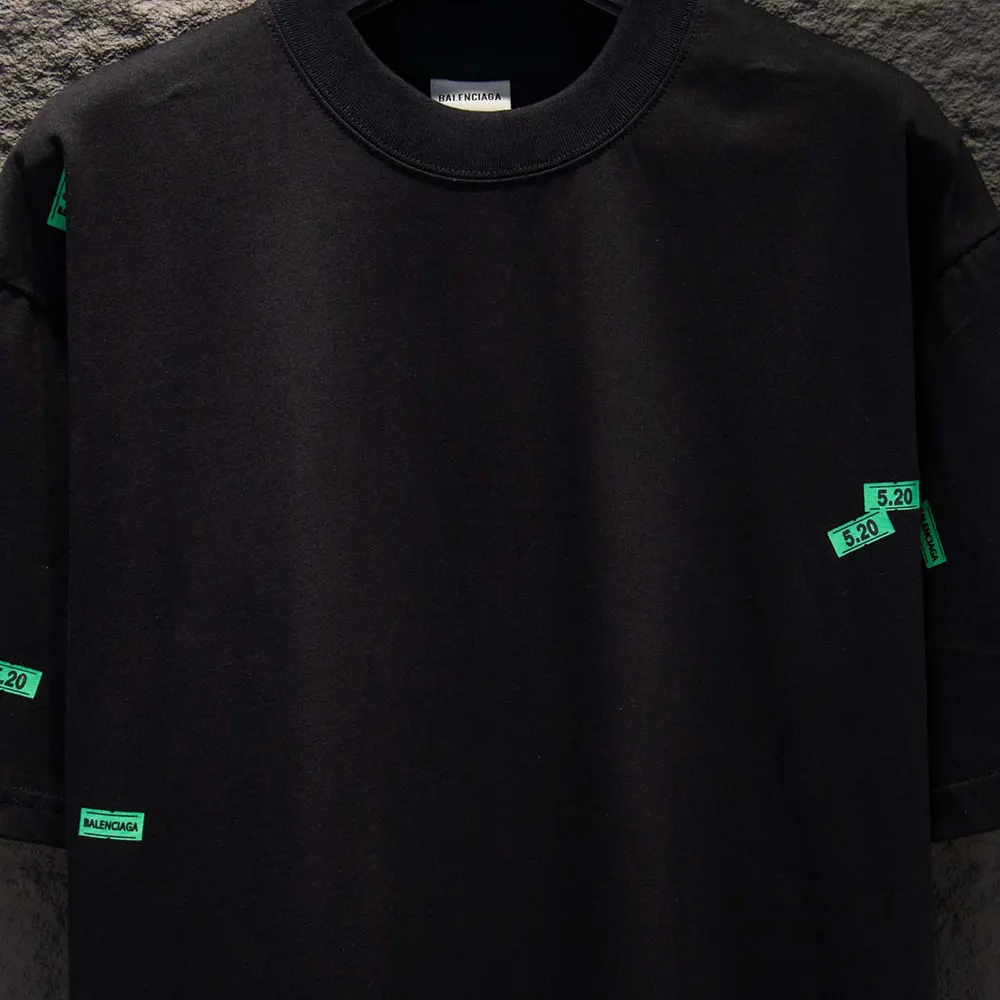Balenciaga Men 520 Stickers Medium Fit T-Shirt in Black and Green Dry Jersey - image 5