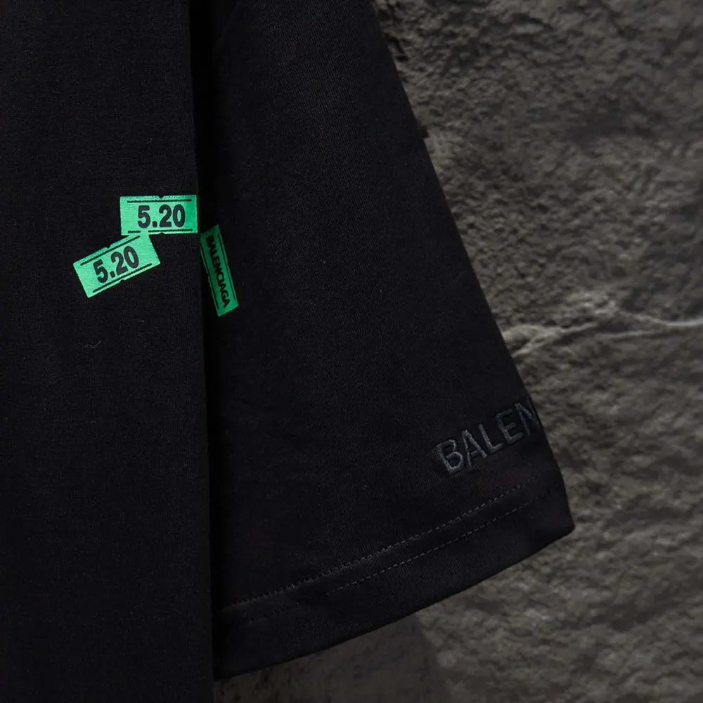 Balenciaga Men 520 Stickers Medium Fit T-Shirt in Black and Green Dry Jersey - image 9
