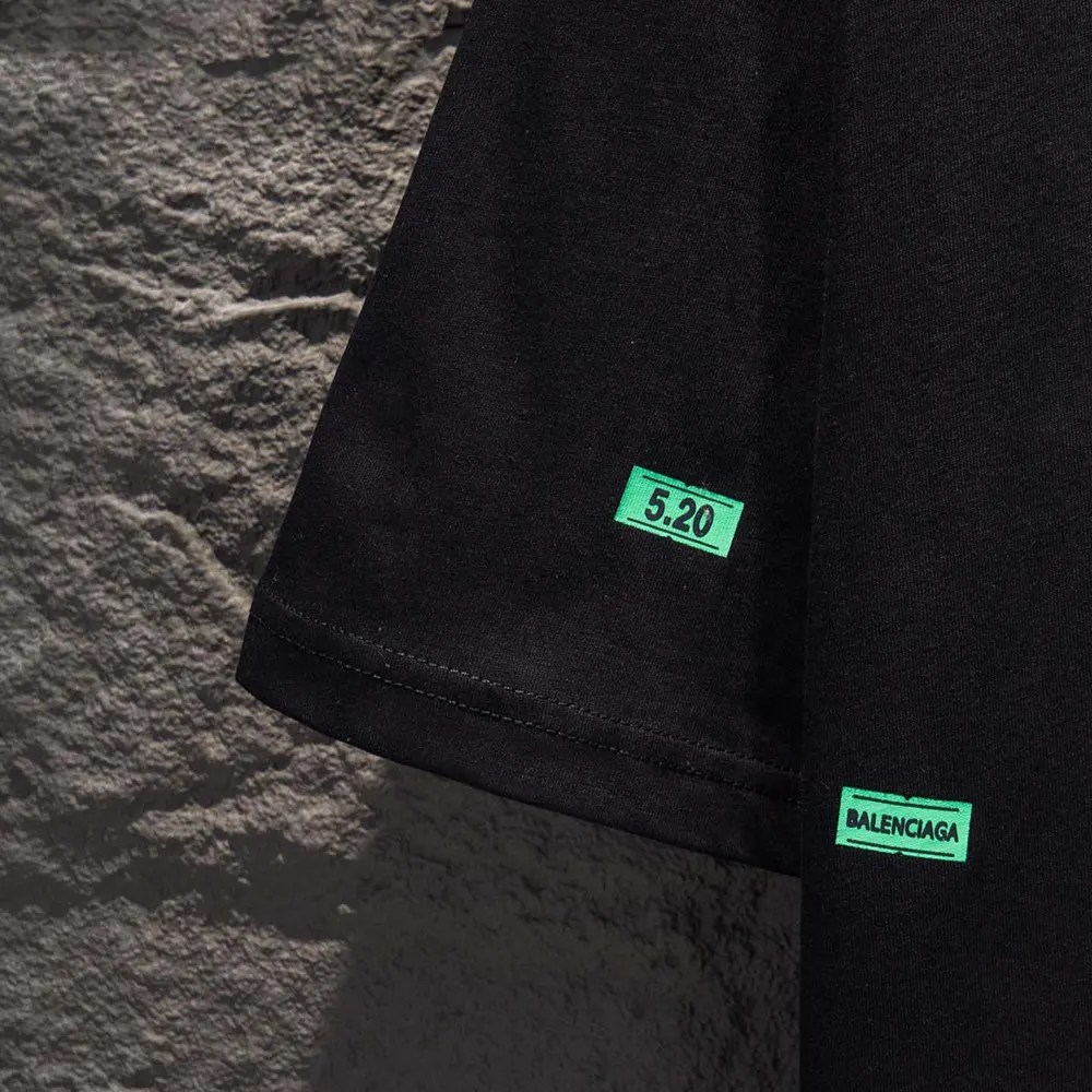 Balenciaga Men 520 Stickers Medium Fit T-Shirt in Black and Green Dry Jersey - image 8