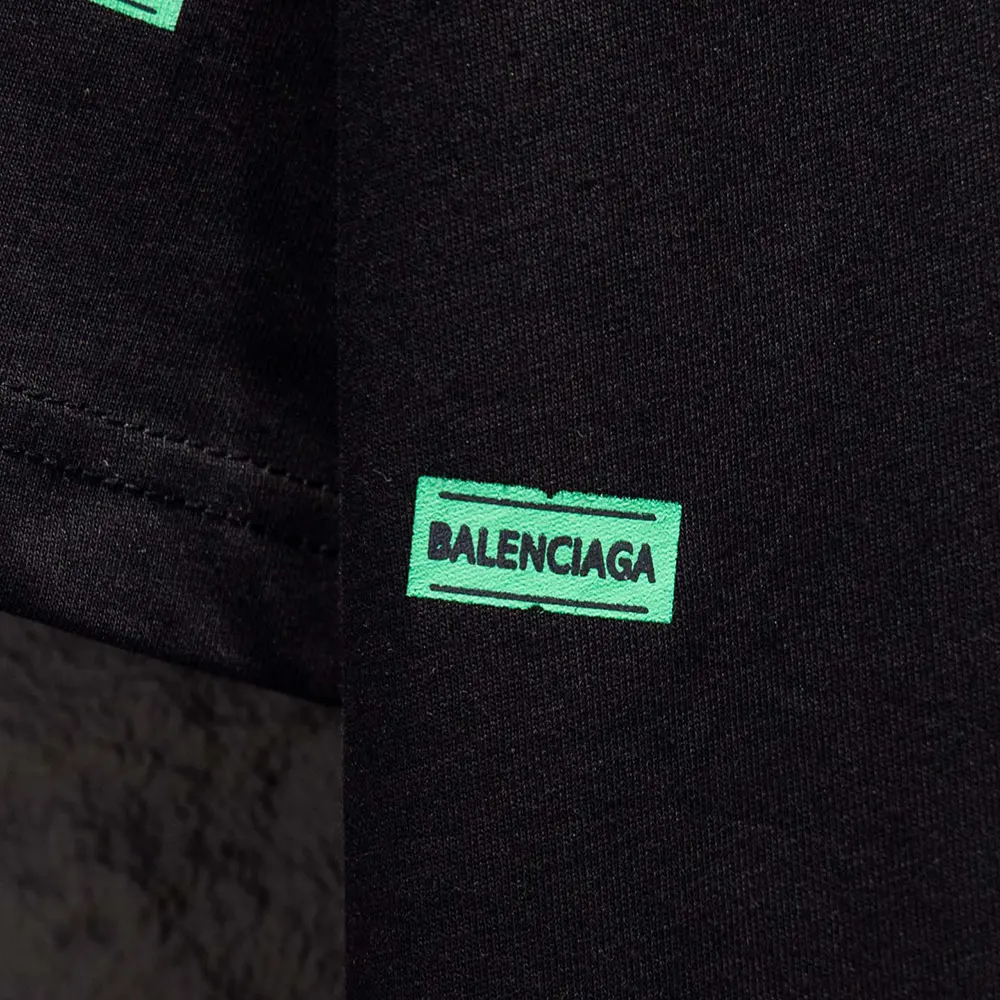 Balenciaga Men 520 Stickers Medium Fit T-Shirt in Black and Green Dry Jersey - image 7
