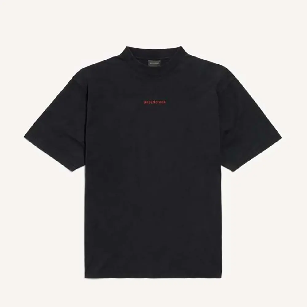 Front view of Balenciaga Men Back Medium Fit T-Shirt in faded black and red