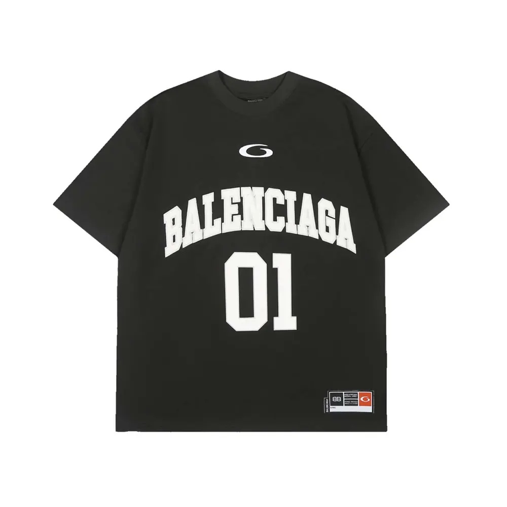 Front view of Balenciaga Women Basketball Series oversized T-shirt in washed black