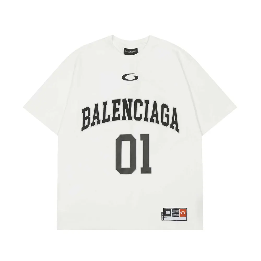 Front view of Balenciaga Men Basketball Series oversized t-shirt in washed white