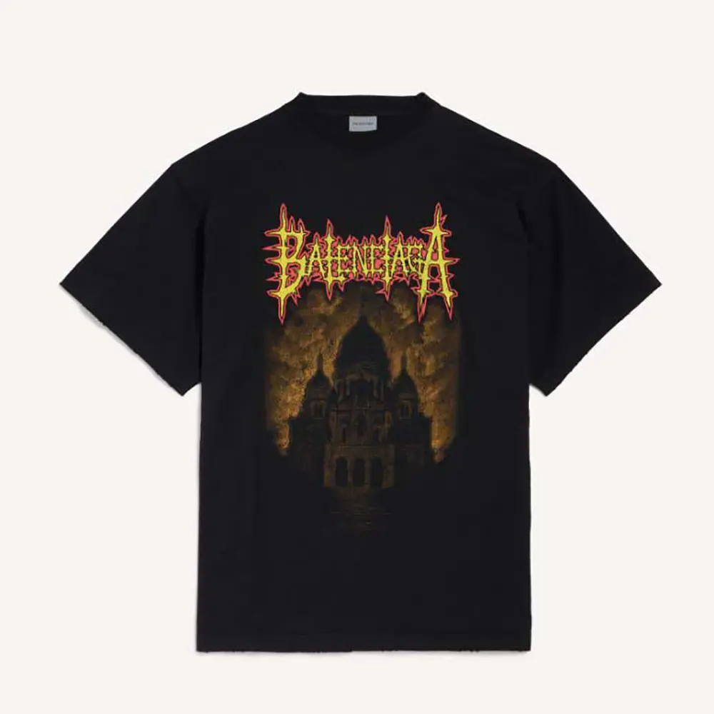 Front view of Balenciaga Women Sacré Coeur Oversized T-Shirt in black dry jersey