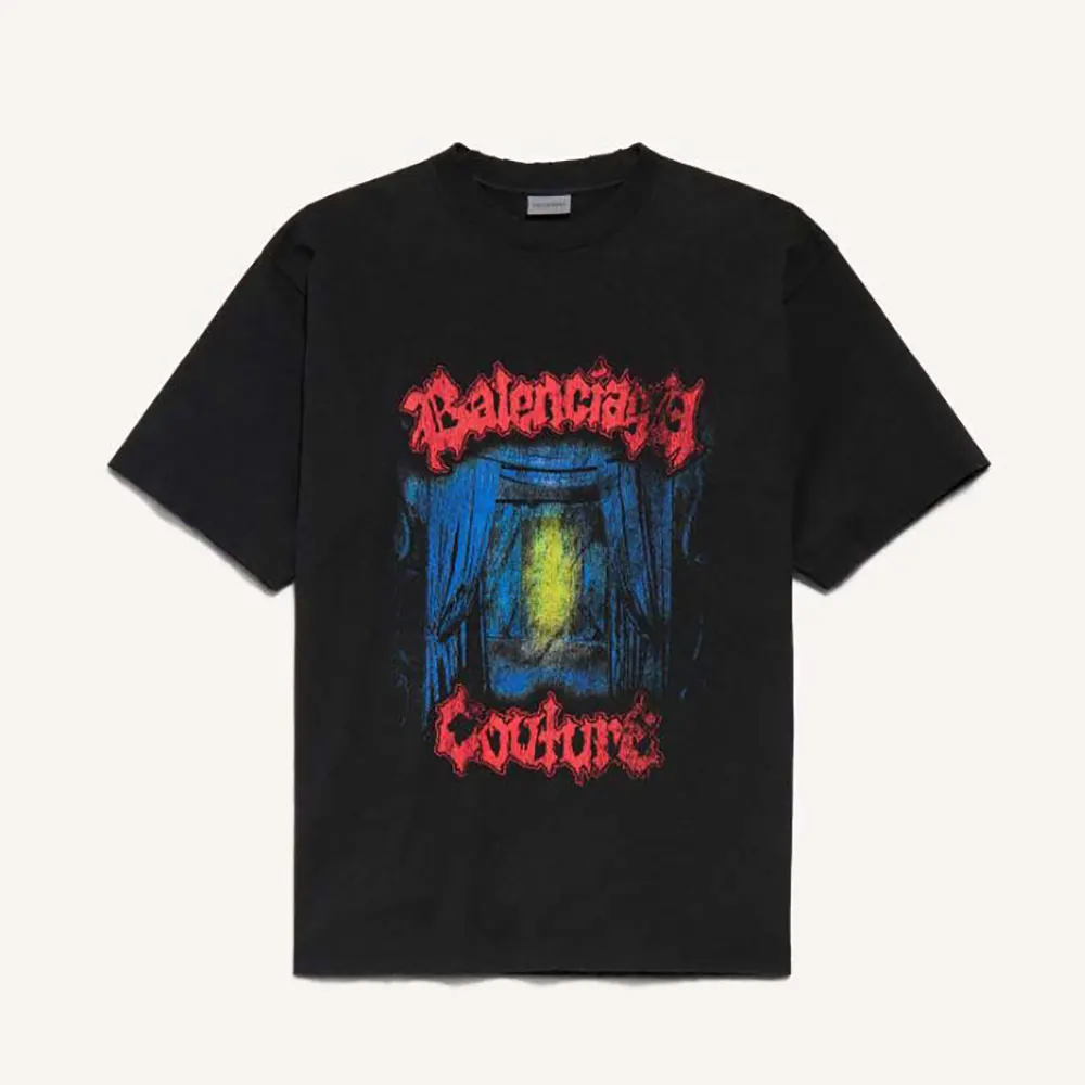 Front view of Balenciaga Men Salon De Couture Medium Fit T-Shirt in black