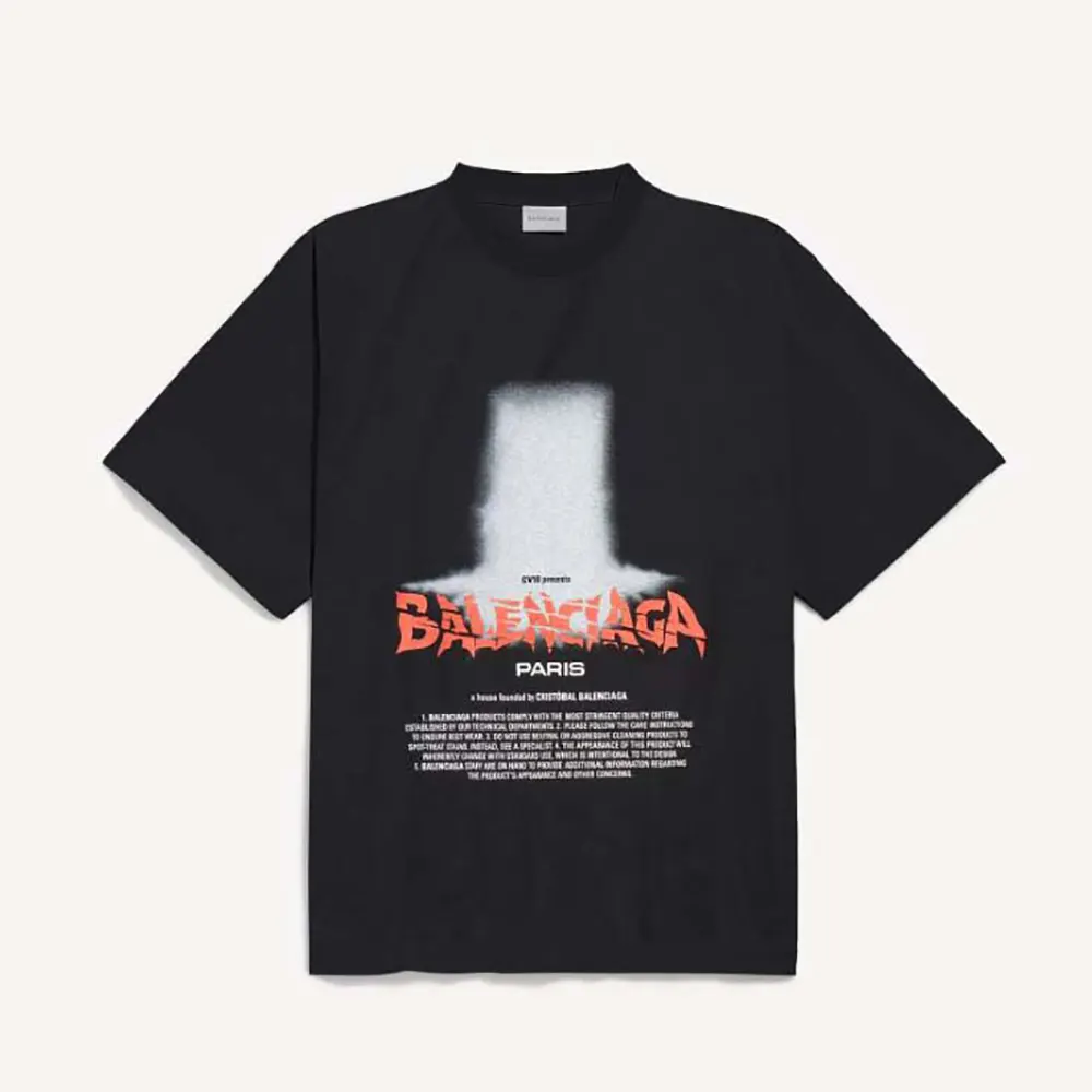 Front view of Balenciaga Men The Door Oversized T-Shirt in black dry jersey