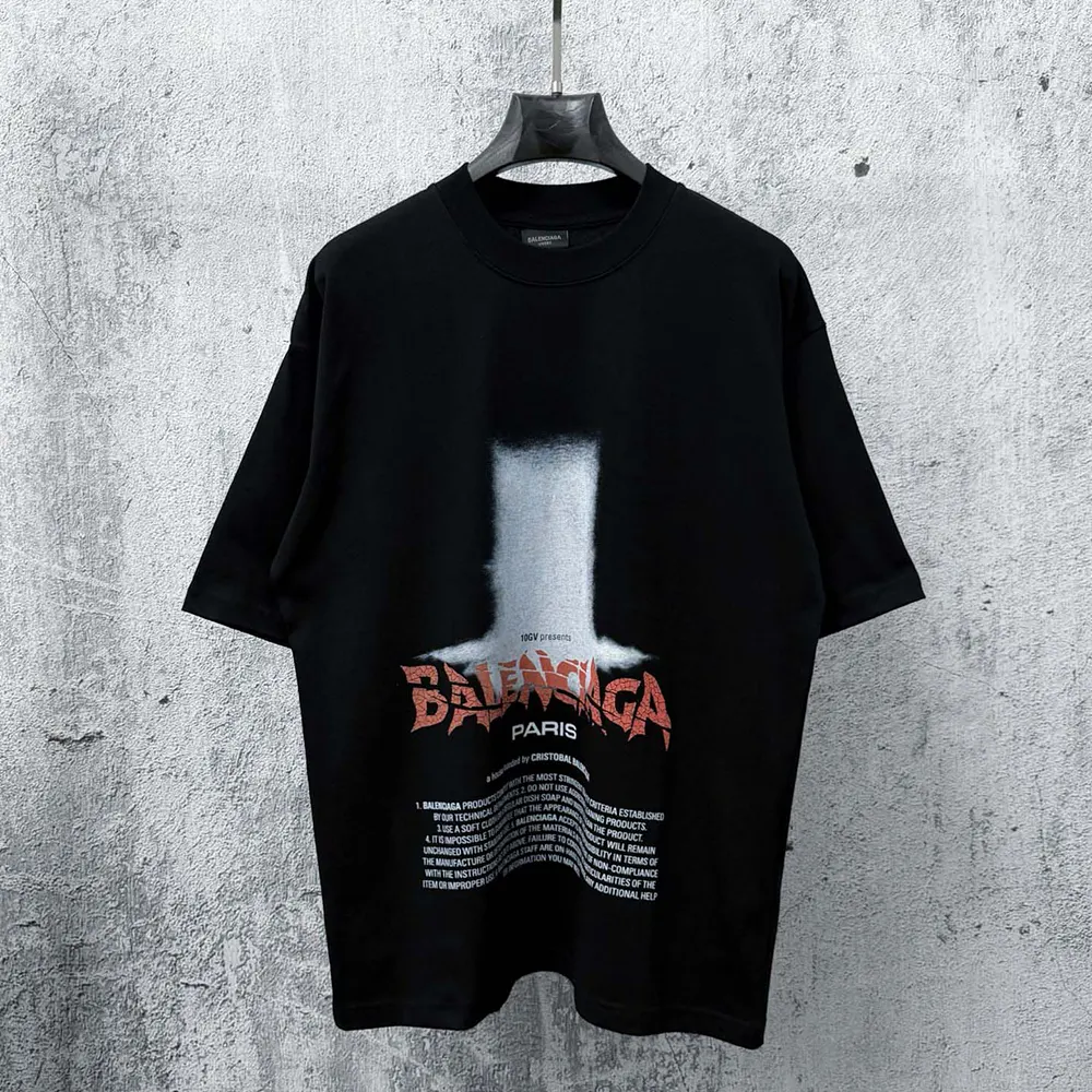Close-up of fabric texture and subtle logo on Balenciaga Men The Door Oversized T-Shirt
