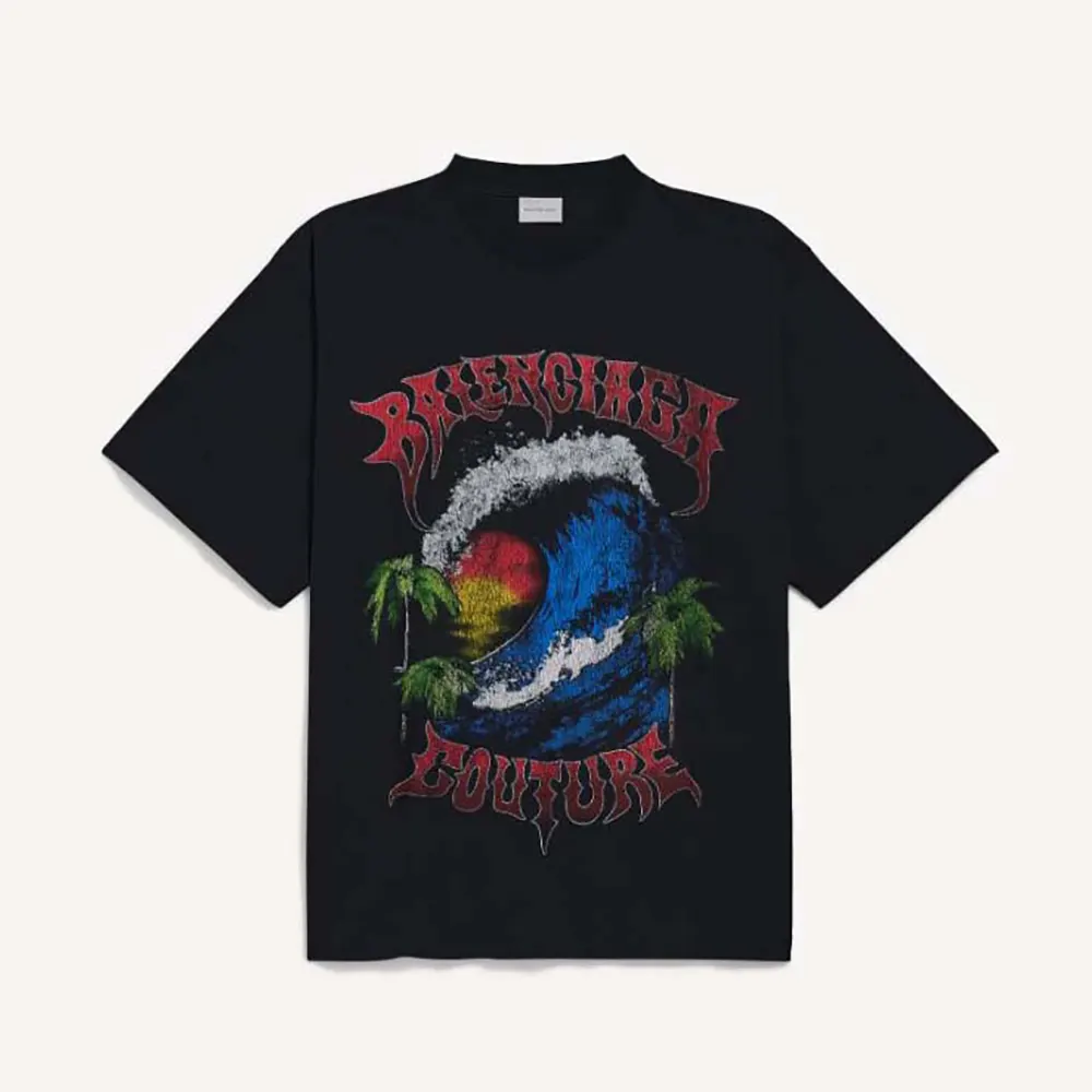 Front view of Balenciaga Women Vintage Surfer Oversized T-Shirt in black