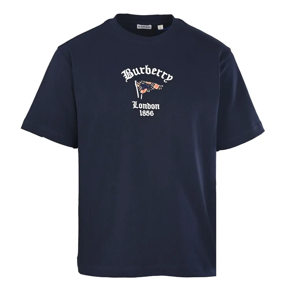 Close-up detail of check flag patch on Burberry Women Check Flag Cotton T-shirt-Black sleeve