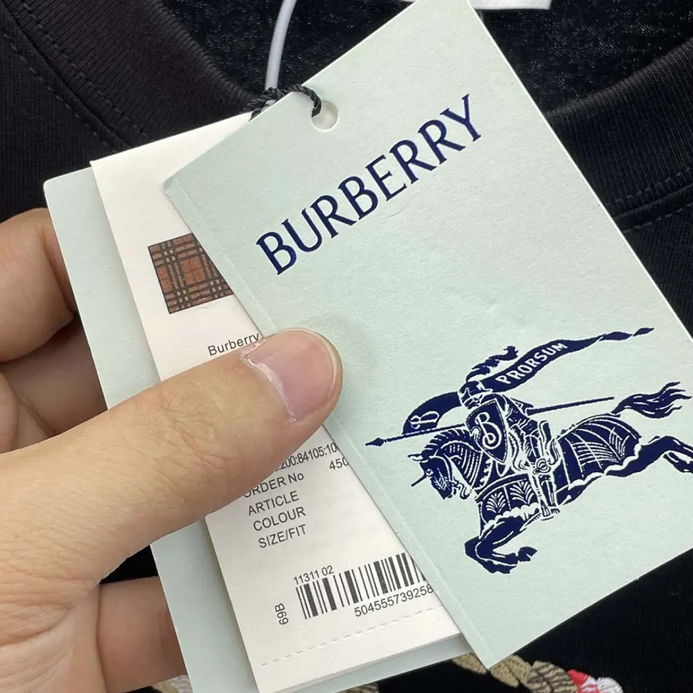 Burberry Women Check Knight Stamp Cotton T-shirt-Black - image 9