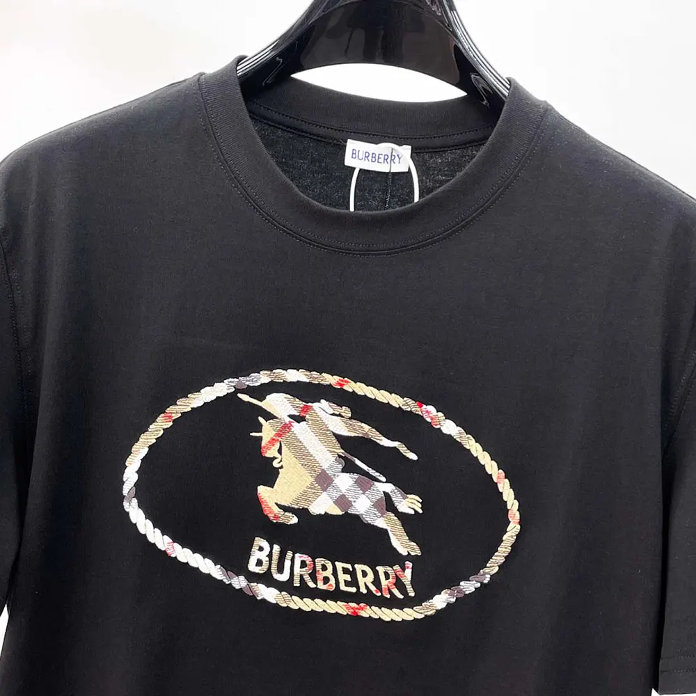 Burberry Women Check Knight Stamp Cotton T-shirt-Black - image 4