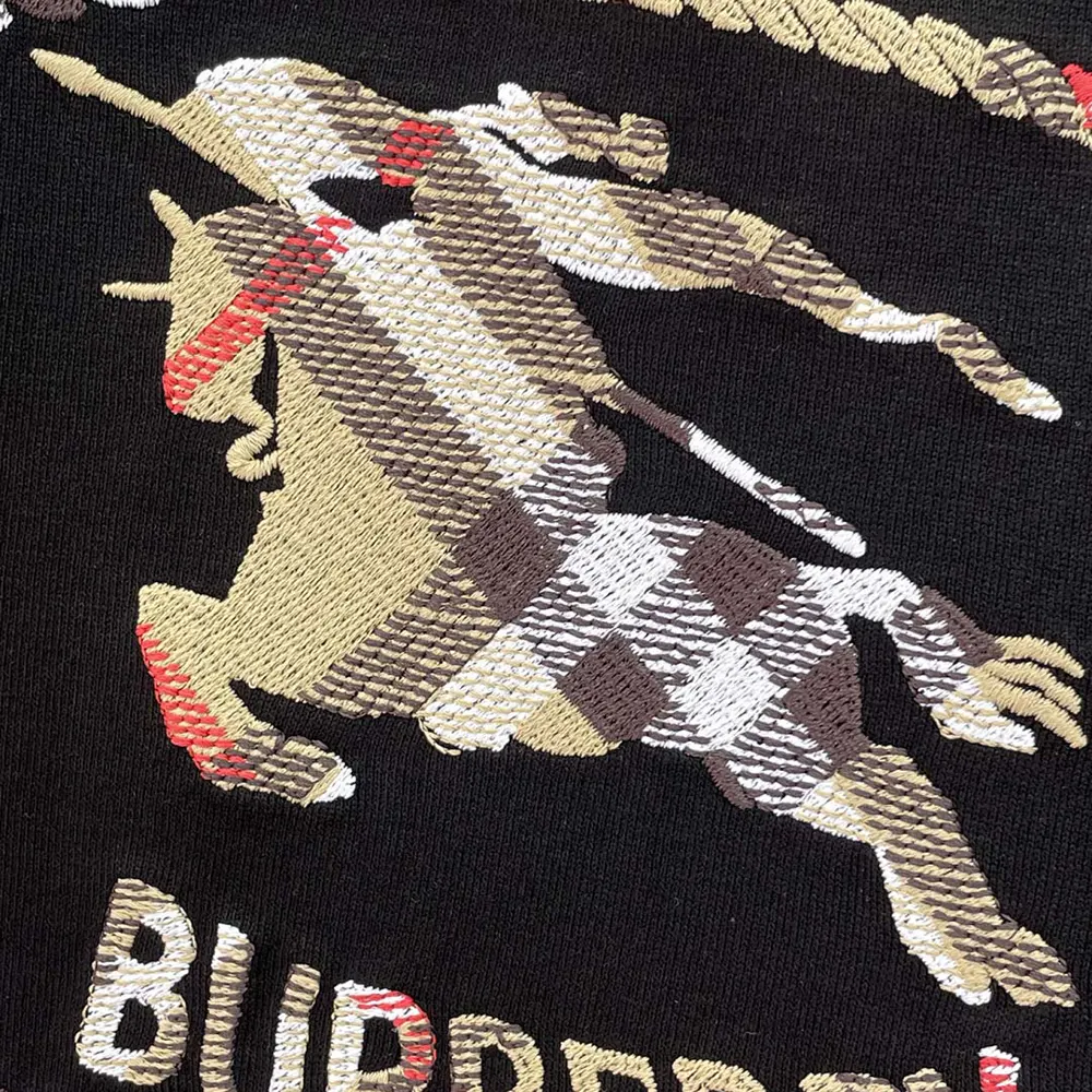 Burberry Women Check Knight Stamp Cotton T-shirt-Black - image 6