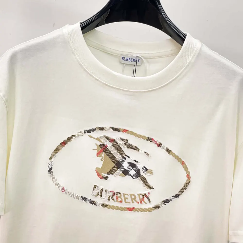 Burberry Women Check Knight Stamp Cotton T-shirt-White - image 4