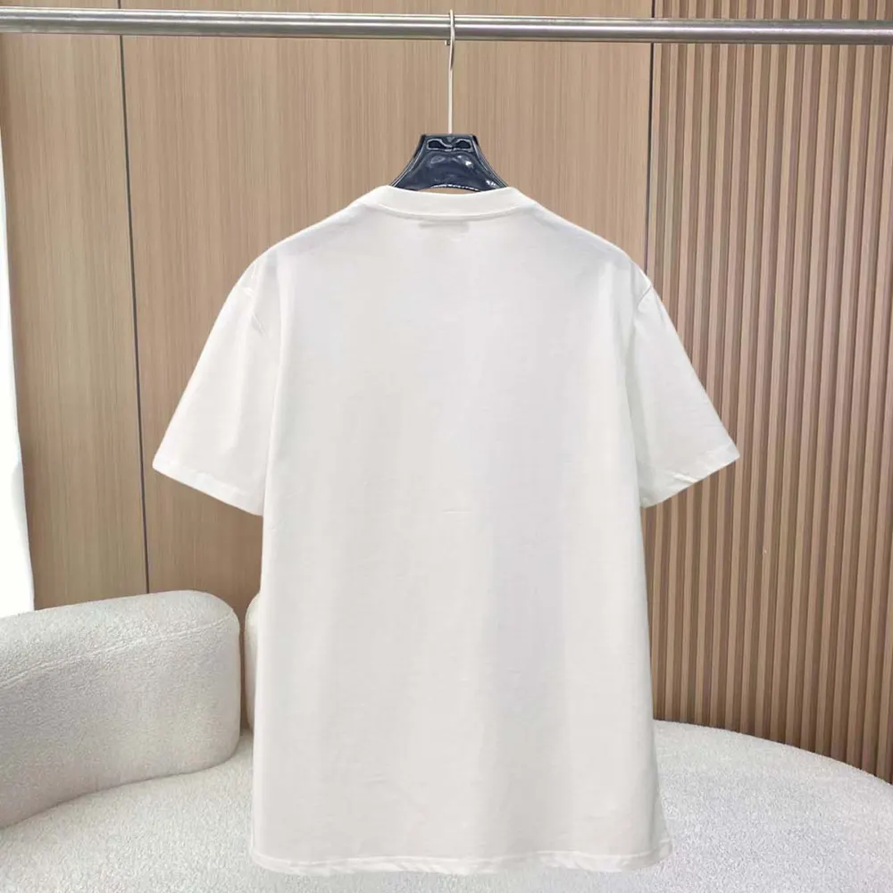 Side angle showing relaxed fit of Burberry Women Check Label Cotton T-shirt-White