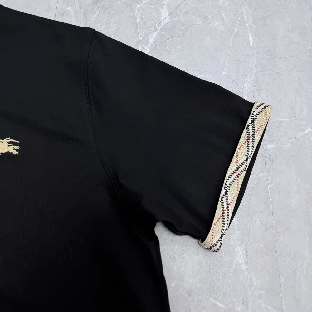 Burberry Women Check Trim Cotton T-shirt-Black - image 7