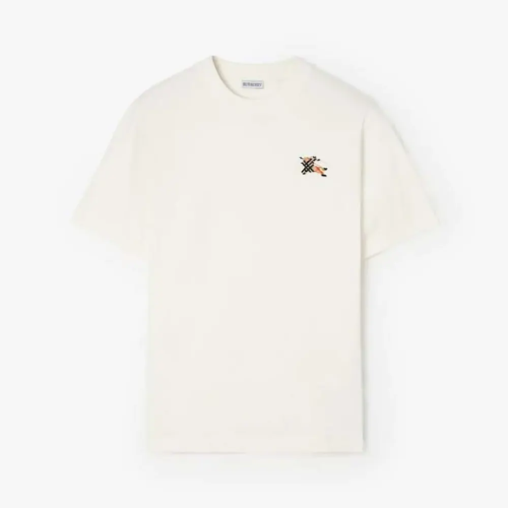 Front view of Burberry Women Knight Cotton T-shirt-White with logo detail