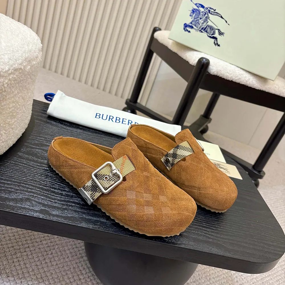 Burberry Unisex Check Denim Urchin Clogs-Jute Beige - image 4