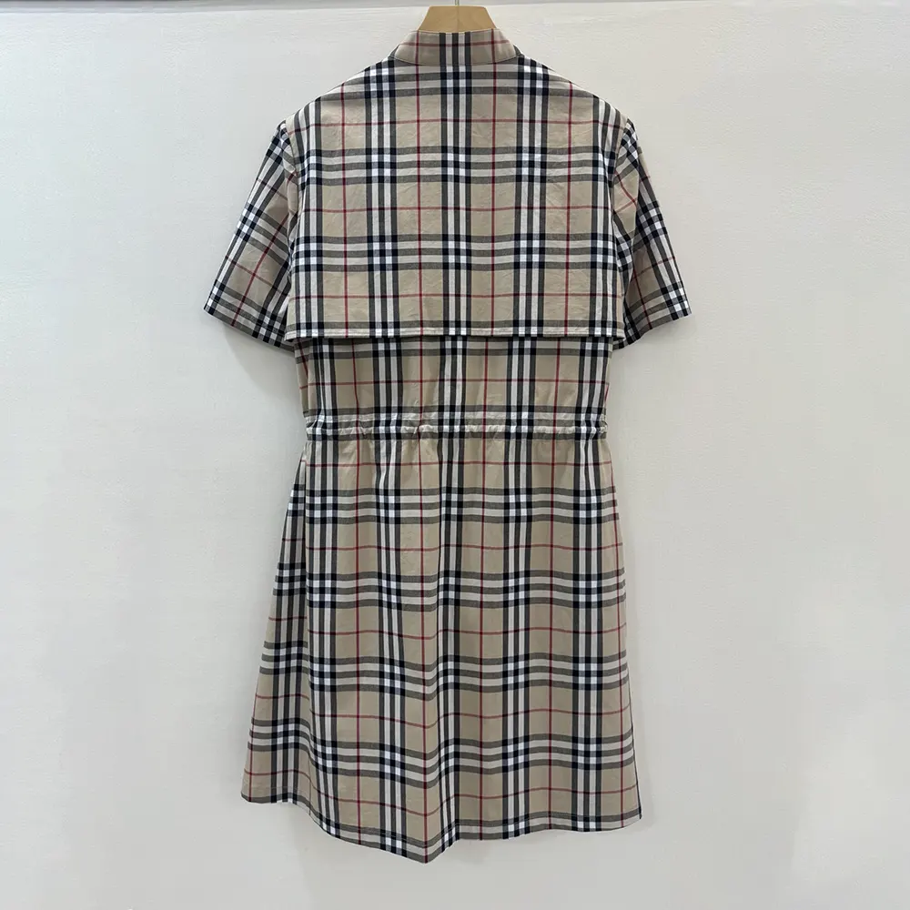 Side angle showing silhouette of Burberry Women Check Cotton Dress