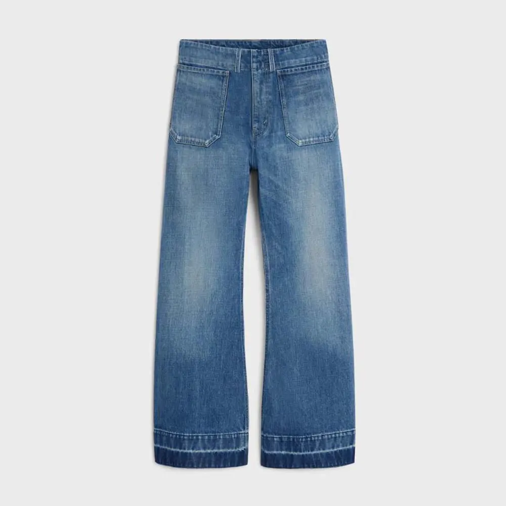 Front view of Celine Women Flare Jeans 002 in navy denim