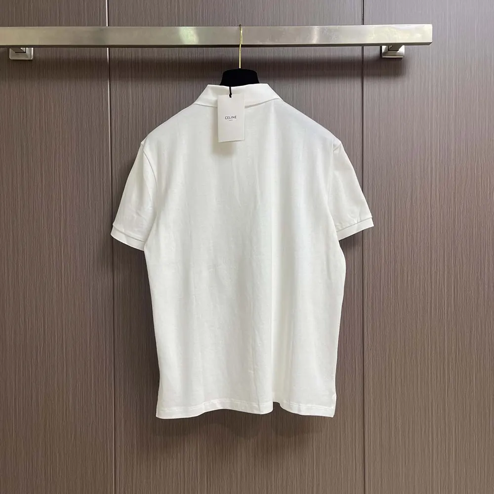 Side angle showing fit and texture of Celine Men Polo Shirt White