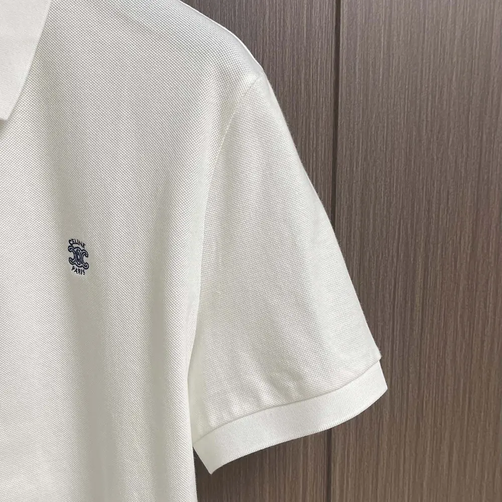 Celine Men Polo Shirt in Pique Cotton Jersey-White - image 5