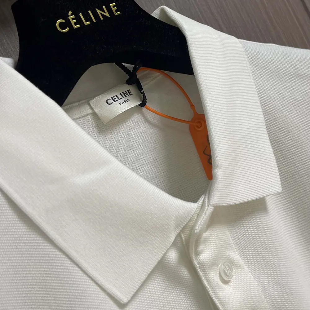 Celine Men Polo Shirt in Pique Cotton Jersey-White - image 4