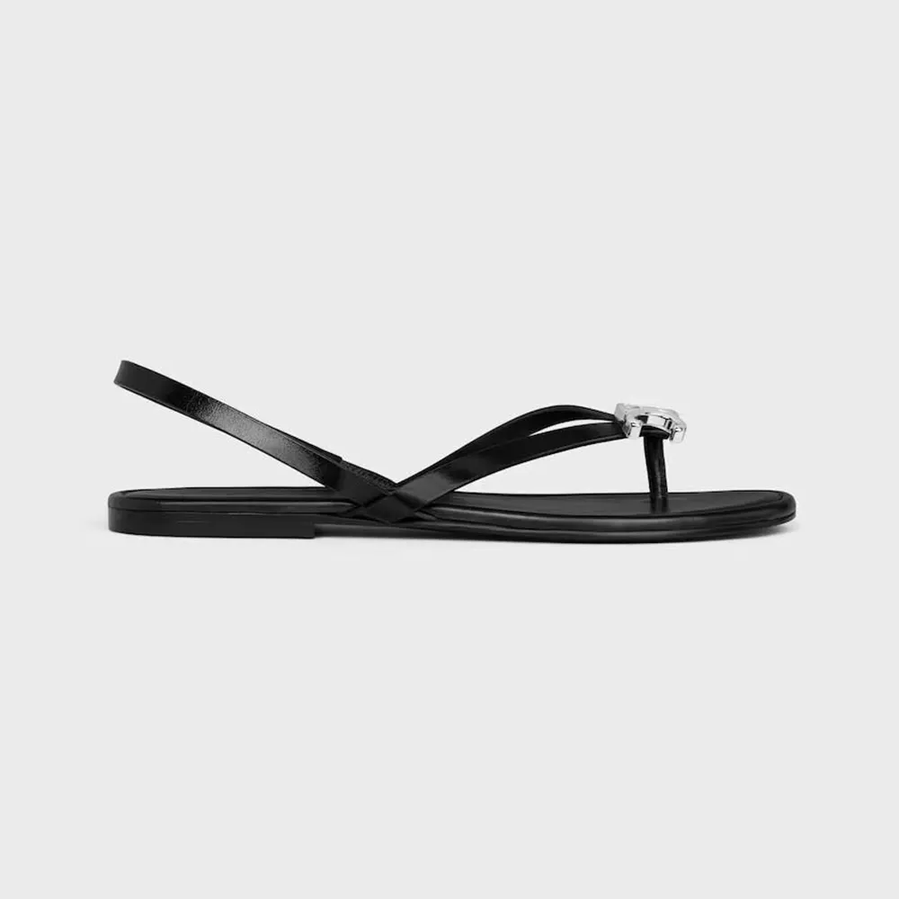 Side view of Celine Women Biki Sandal in Calfskin-Black showing sleek silhouette