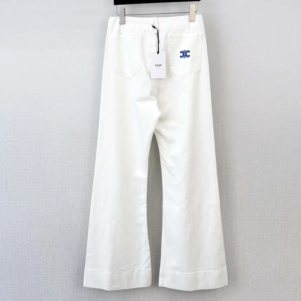Side angle showing silhouette of Celine Men Flare Jeans 004 in white