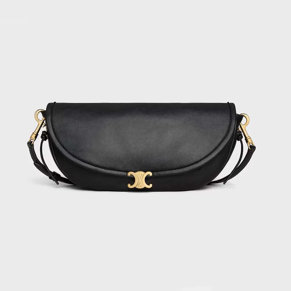 Front view of Celine Women Little Halfmoon Soft Triomphe in black lambskin