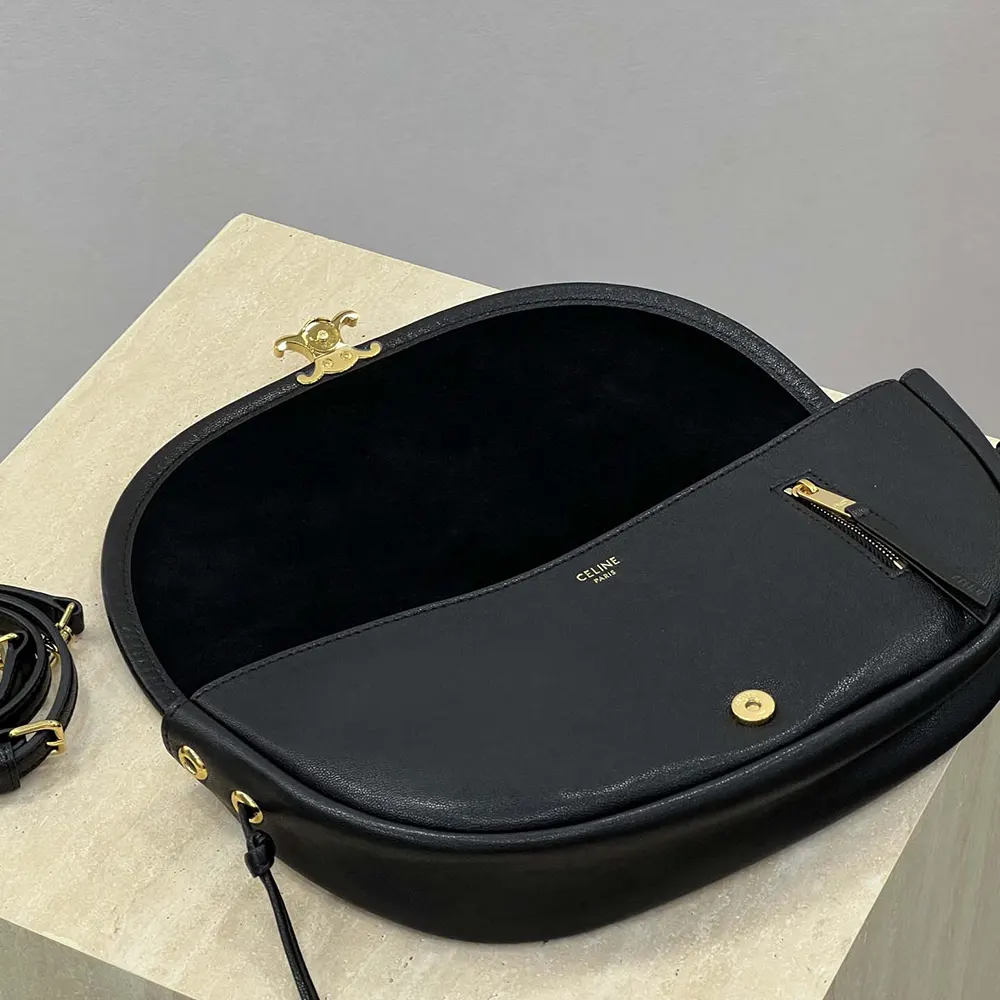 Celine Women Little Halfmoon Soft Triomphe in Supple Shiny Lambskin-Black - image 8