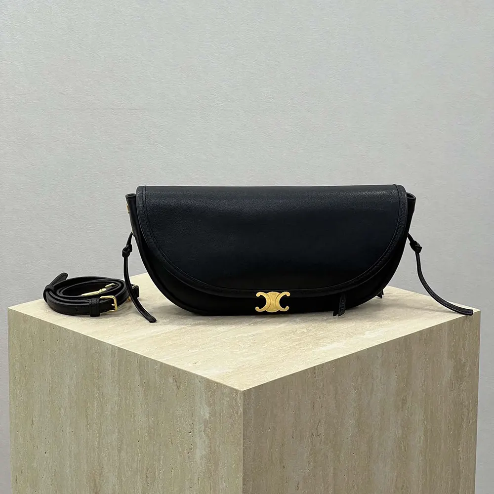 Close-up of gold Triomphe hardware on Celine Women Little Halfmoon Soft Triomphe
