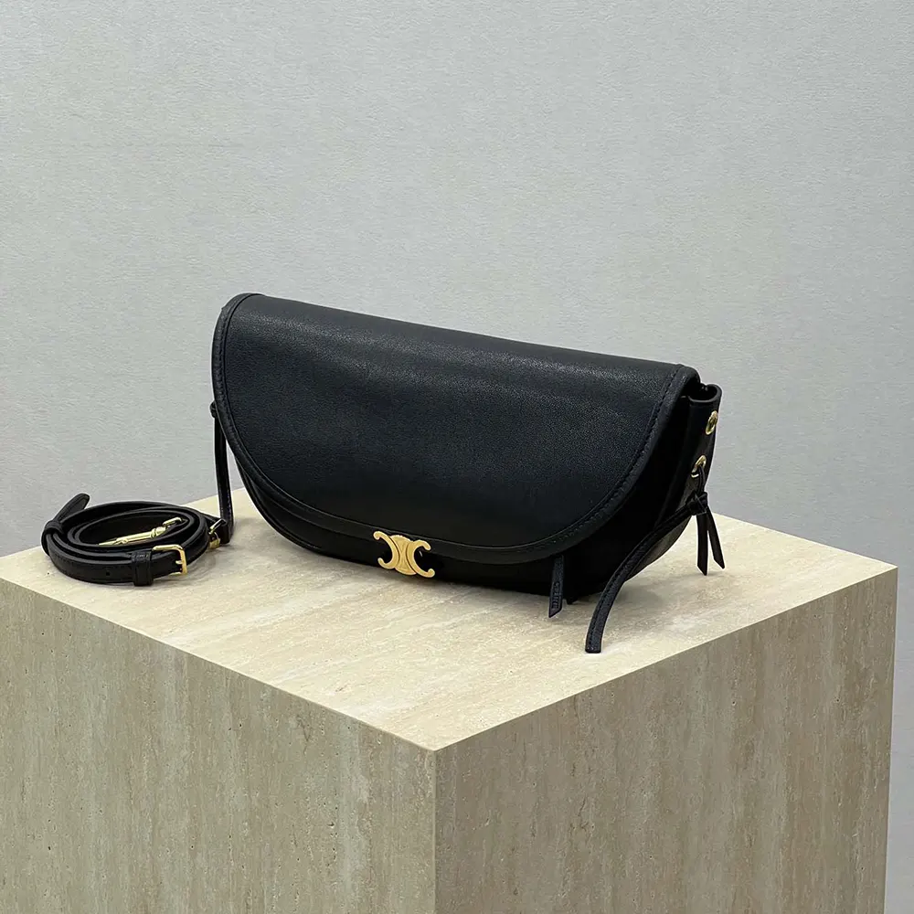 Celine Women Little Halfmoon Soft Triomphe in Supple Shiny Lambskin-Black - image 4