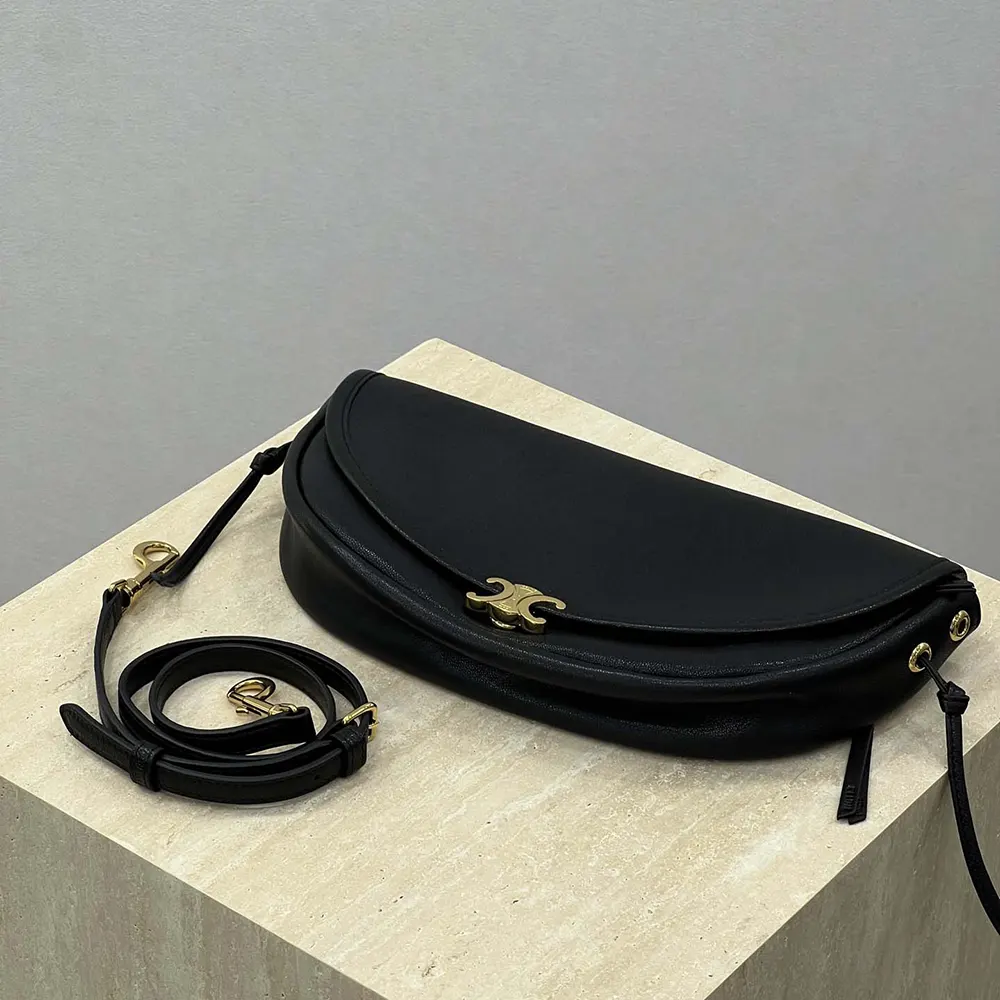 Celine Women Little Halfmoon Soft Triomphe in Supple Shiny Lambskin-Black - image 7