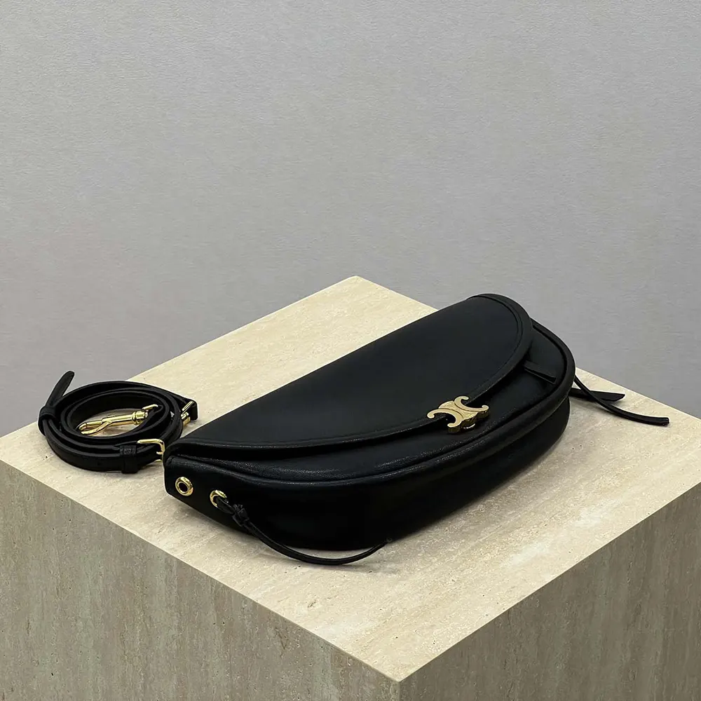 Celine Women Little Halfmoon Soft Triomphe in Supple Shiny Lambskin-Black - image 5