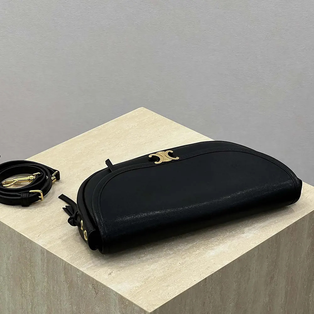 Celine Women Little Halfmoon Soft Triomphe in Supple Shiny Lambskin-Black - image 6